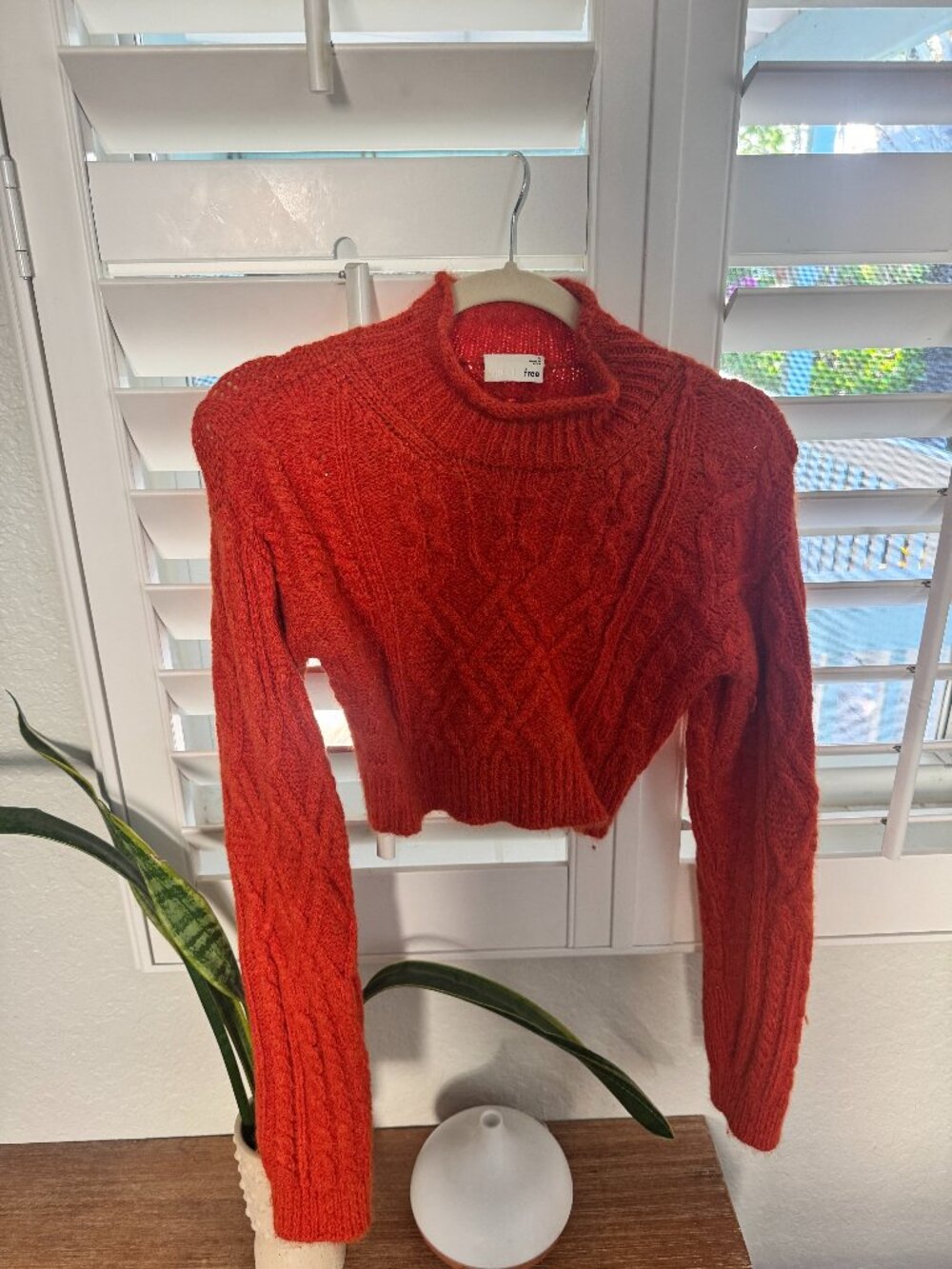 Cable Knit Crop Sweater Small Rust Orange Wilfrid Free
